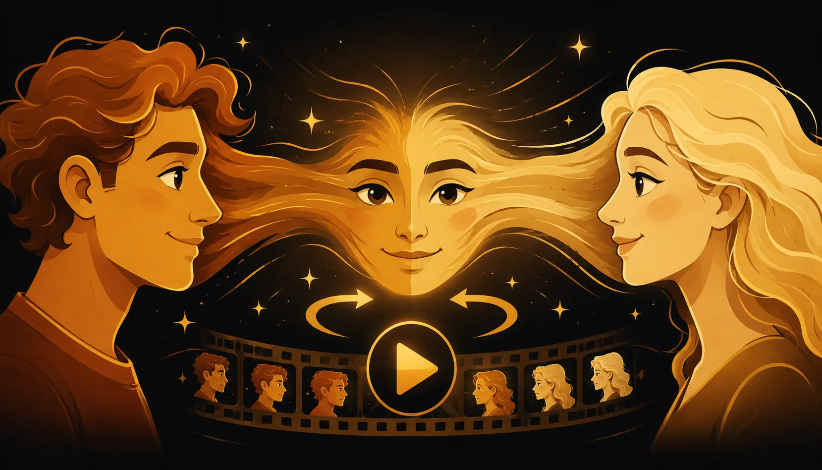 Two faces blending into one in a smooth face-morph animation